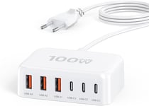 Chargeur Rapide Usb C 100 W 6 Ports Chargeur Multiple Avec Station De Charge D'alimentation Usb C Et Usb A Pour Iphone 15 14 13 12 11 Pro Xs Xr Samsung Galaxy S24 S23 S22 S21 Ipad - Blanc