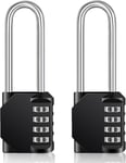 Cadenas Long Code Exterieur Pour Portail,Abri de Jardin,Grande Cadenas Code 4 Chiffres Pour Casier Vestiaire Sport,College,Scolaire,Serrure à Combinaison(2 Pièces,Noir)(Q1204)