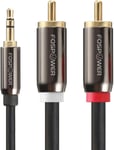 Câble Audio 1 Jack 3,5mm Mâle vers 2 fiches RCA-Connexion Téléphone Portable,Smartphone,Tablette ou Lecteur MP3 à Haut-Parleur,Chaine Hifi,Ampli ou récepteur doté d¿une prise RCA.- 1,8m