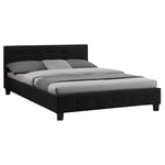 Lit double avec sommier 140x190 cm revêtement capitonné en tissu noir