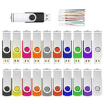 Lot de 20 Clé USB 4 Go ABLAZE Clef USB 4Go Rotation Pendrive USB 2.0 Mémoire Stick Disque avec 20 Cordes (10 Couleurs,4GB*20PCS)