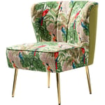 Hulala Home - Chaise de Salon avec Pieds en Métal, Fauteuil Confortable en Tissu Floral, Chaise Tapissée pour Salon, Chambre, Salle de lecture, Vert