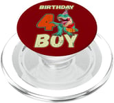 Birthday Boy 4 Year Old, Dinosaur T-Rex with Present PopSockets PopGrip for MagSafe