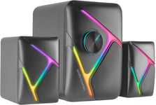 MS-H21, Haut-parleurs Gaming RGB 2.1 et Subwoofer 35W, Système Drivers Inversé 3D Surround, Enceintes Compactes Eclairage Dynamique RGB, Alimentation USB et Connecteur Jack 3.5mm, Noir