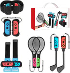 Kit D'accessoires Compatibles Avec Nintendo Switch,Ensemble D'accessoires De Commutateur Avec Poignées De Contrôleur Joycon,Mario Golf Club/Raquettes De Tennis/Bracelets Ajustable Et Sangle De Jambe