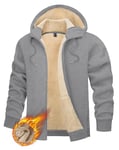 TACVASEN Mens Hoodies Zip Up Fleece Hooded Sweatshirt Thick Warm Hoody Coats Winter with Pockets Light Grey,M