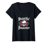 Womens Beautiful Innocence Cute Skull and Roses Dark Edgy Sarcastic V-Neck T-Shirt