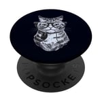 Chat ringard tenant une souris d'ordinateur mignon chaton geek PopSockets PopGrip Adhésif