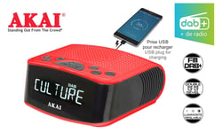 RADIO-RÉVEIL FM/DAB+ ET USB DE CHARGE - Akai - Rouge