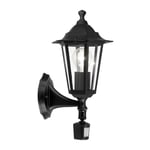 IP44 Outdoor Wall Light & PIR Sensor Black Aluminium Lantern 1x 60W E27 Bulb