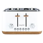 Salter 4-Slice Toaster Wide Slots for Thick Bread Crumb Tray White Wood Effect