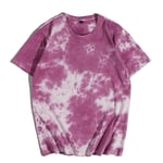 YOUQU Graphic T-Shirts For Men Tie Dye O-Neck Loose Casual Cotton Harajuku Oversize Unisex Short Sleeve Tees,Purple,Xl