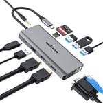 Hub Usb C,12 En 1 Stations D'Accueil Avec Hdmi 4K *2,Sd/Tf,Pd 100W,Vga,2* Usb 3.0,2* Usb 2.0,3.5Mm Jack,Gigabit Ethernet,Adaptateur Usb C Pour Mac Pro/Air Dell Tablette