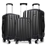 Kono 3 Pcs Luggage Set Hard Shell Suitcase Light Weight ABS 4 Spinner Wheels Business Trip Trolley Case 19/24/28 Inch (Black Set)