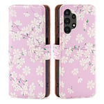 32nd Floral Series 2.0 - Design PU Leather Book Wallet Case Cover for Samsung Galaxy A13 4G (2022) & A04S (2022), Designer Flower Pattern Wallet Style Flip Case With Card Slots - Cherry Blossom