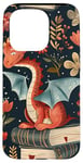 Coque pour iPhone 15 Pro Motif de ver de bibliothèque Cute Dragon Books Cottagecore