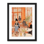 Artery8 A Bustling Parisian Cafe in the Style of Toulouse Lautrec Paris French Orange Artwork Framed Wall Art Print 18X24 Inch