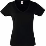 Fruit of the Loom Lady Fit Valueweight V-neck T Svart bomull X-Large Dam