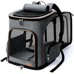 Lekesky Expandable Cat Carrier Backpack - Portable Breathable Rucksack for Medium and Small Cats & Dogs, Foldable with Inner Escape-proof Leash and Pet Mat, Supports 20 lbs (Grey)