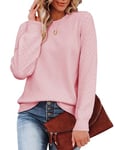 Zeagoo Femme Hiver Élégant Pull Doux et Confortable Côtelé Tricot Encolure Ras du Cou Sweater Manches Longues Chaud Top Rose S