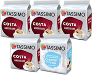 Tassimo Costa Coffee Bundle - Costa Americano/Milk Creamer - 5 Packs (64 Drinks)