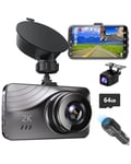 Dual Dash Camera for Cars, 3” IPS Display Dashboard Camera with 170°Wide Angle and 2K FHD Dash Cam Front and Rear, G-Sensor, Super Night Vision, Parking Monitor, WDR, Loop Recording