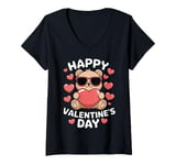 Womens Valentine's Day Funny Teddy Bear Heart Love Valentines V-Neck T-Shirt