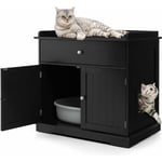 Costway - Maison de Toilettes pour Chat à Double Portes, Meuble de Litière Cachée en Bois pour Chat avec Tiroir et Plateau Supérieur, Table d'Appoint