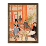 Artery8 A Bustling Parisian Cafe in the Style of Toulouse Lautrec Paris French Orange Artwork Framed Wall Art Print 18X24 Inch