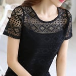 Women'S Shirt Clothing Chiffon Blouse Lace Crochet Female Korean Shirts Ladies Blusas Tops Shirt White Blouses Slim Fit Tops-Black_Xl