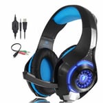 Casque de jeu stéréo Casque Deep Bass Casque de jeu stéréo avec micro lumière LED pour PS4 Phone PC Laptop Gamer,Blue