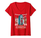 Womens St Georges Day Outfit Idea For Women & London English Flag V-Neck T-Shirt