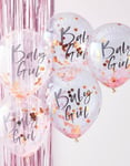 5 stk 30 cm - Baby Girl Ballonger med Rose Gullfarget Konfetti - Twinkle Twinkle