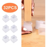 Gabrielle - Lot de 32 embouts carrés en silicone pour pieds de chaise de table, protège les pieds de chaise, empêche les rayures et le bruit pour la