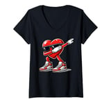 Womens Dabbing Heart Funny Valentine Mens Kids Retro Valentines Day V-Neck T-Shirt