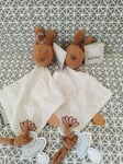 Doudou plat lapin marron blanc pois attache tétine Susie Bonnie Nattou neuf X2