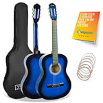 3rd Avenue Full Size 4/4 Classical Guitar Spanish Nylon String Beginner Pack Bundle - 6 Months FREE Lessons, Bag, Strings – Blue