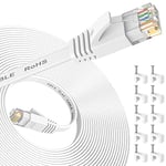 Nixsto Câble Ethernet 10m, Cat 6 Cable réseau, Internet haut débit avec connecteur testeur rj45 pour modem routeur swtich, compatible en amont avec le Cable Ethernet Cat 7/Cat 8-Blanc