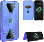 Compatible Avec Coque Xiaomi Black Shark 3, Mince Flip Fibre De Carbone [Test De Chute] Antichoc Stand Fente Avec Carte, Protecteur D'écran En Verre Trempé*2-Bleu