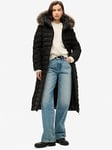 Superdry Fuji Faux Fur Hooded Longline Jacket - Black, Black, Size 10, Women