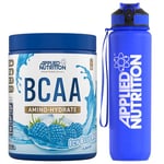 Applied Nutrition Bundle: BCAA Powder 450g + Lifestyle Water Bottle 1000ml | Branched Chain Amino Acids BCAAs Supplement, Intra Workout & Recovery (450g - 32 Servings) (ICY Blue Raz)