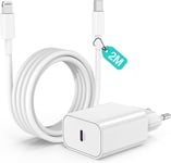 Rapide Chargeur iPhone 14,2M [Apple MFi Certified] Long Câble USB C vers Lightning Cable et Type C Adaptateur,USB C Mural Alimentation Prise Secteur pour iPhone 14/13 Pro Max/Plus/12/11/SE/X/XS/XR/8