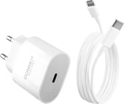 Chargeur USB 20W avec Câble de Données 1,5m Adaptateur de Charge Rapide pour iPhone Séries 8-14, iPad Pro, Air, Mini, Câble Apple USB-C Lightning