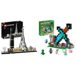 LEGO 21044 Architecture Paris Model Building Set for Adults with Eiffel Tower and The Louvre Model & 21244 Minecraft The Sword Outpost Building Toy with Creeper, Soldier, Pig and Skeleton Figures