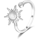 Roterande ring 925 Sterling Silver Fidget Ångest Ringar Öppna Justerbar Ring Måne och Stjärnring Månsten Sol Ring för Kvinnor