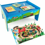 2 en 1 80PCS Table Circuit de Train en Bois avec Plateau Réversible, Table Enfants avec Apparence Colorée, Coins Arrondis, Table de Jeux Train pour