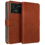 Avizar Case for Xiaomi Poco F6 Pro Vintage Clap Wallet, Light Brown