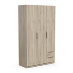 Demeyere Armoire Dressing avec Penderie Moderne 3 Portes 2 Tiroirs 4 Niches – Coloris Chêne Kronberg-119, Bois d'ingénierie, Gris, 119,4 x 51,1 x 203 cm