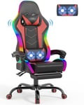 Devoko LED Gaming PC Chair with Footrest and Lumbar Support, Ergonomic Computer Massage Gaming Chair, Video Game Chairs for Adults, High Back Racing Chair, Maximum capacity 180kg (Black & Red)