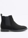 River Island Suede Crepe Sole Chelsea Boots, Black, Size 12, Men